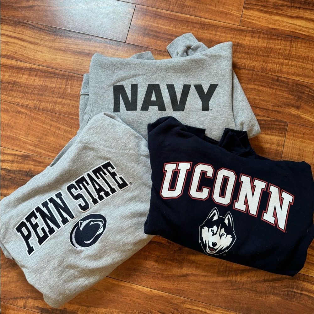 Bundle of 3 college hoodies (Penn State, UConn, Navy), size M